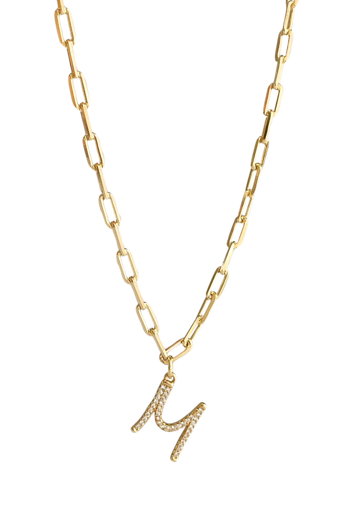 Diamond Initial Necklace with Paperclip Chain