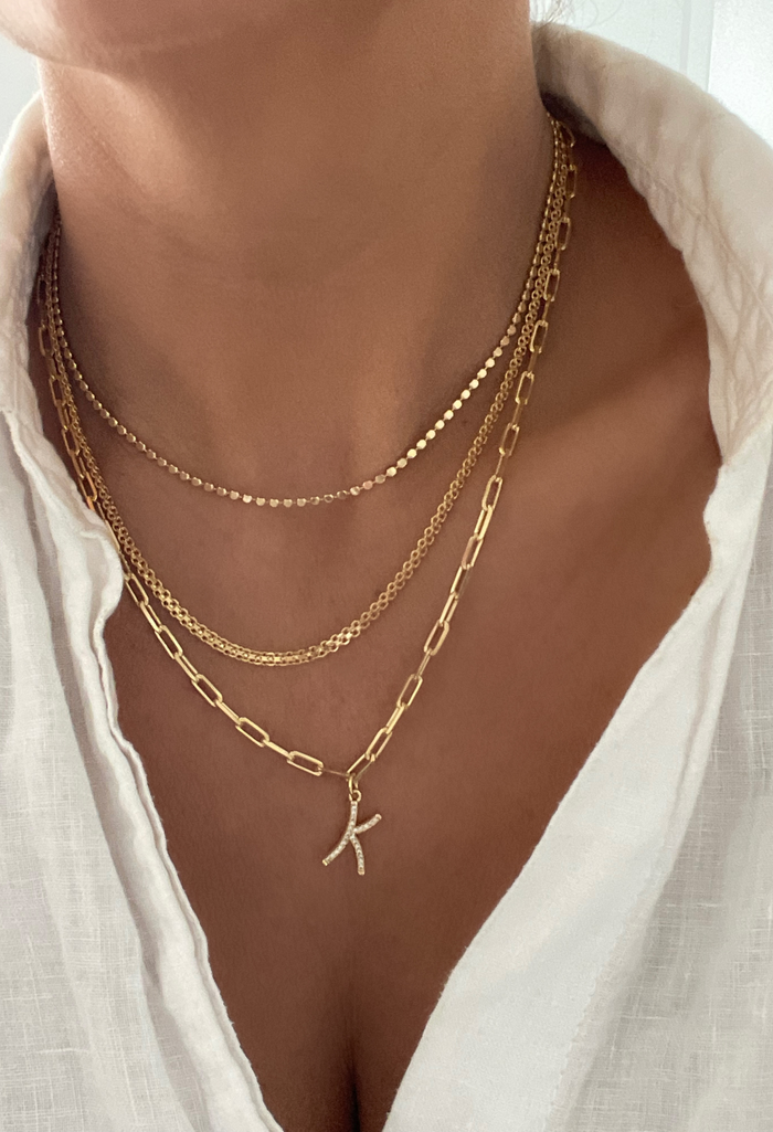 Diamond Initial Necklace with Paperclip Chain