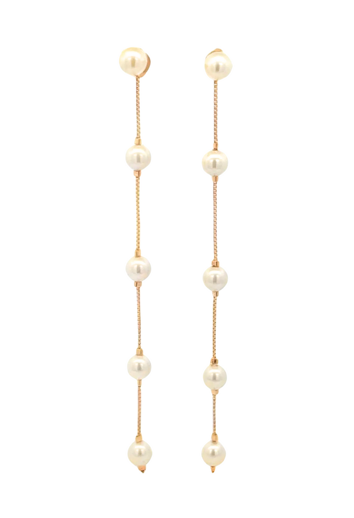 Elegant pearl and gold-filled dangle earrings, perfect for special occasions or everyday wear