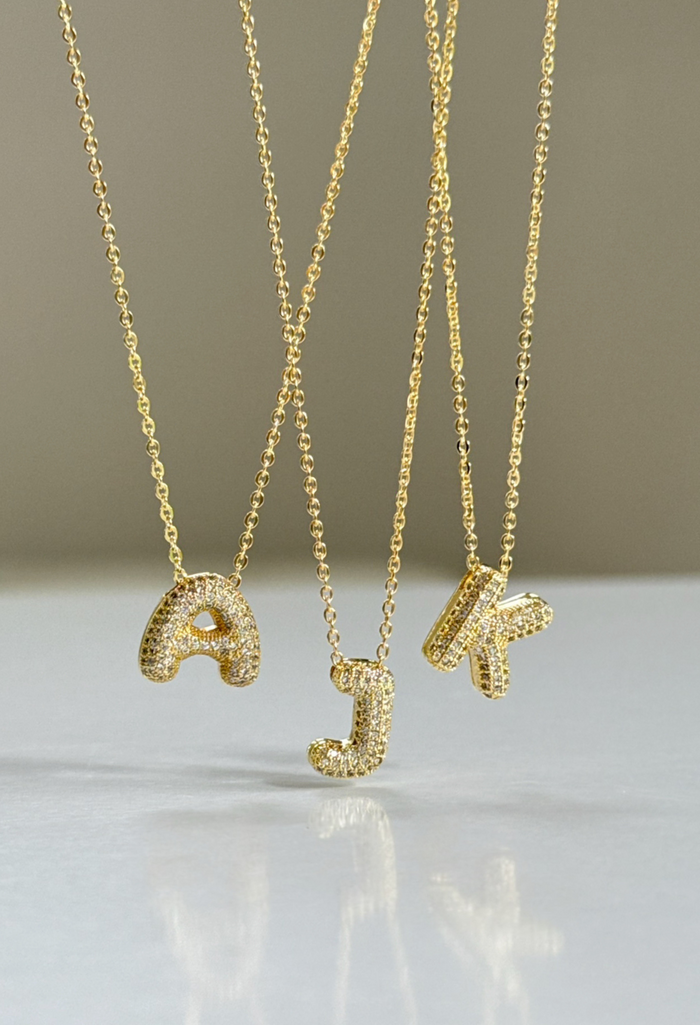 Pavé Tiny Bubble Initial Necklace