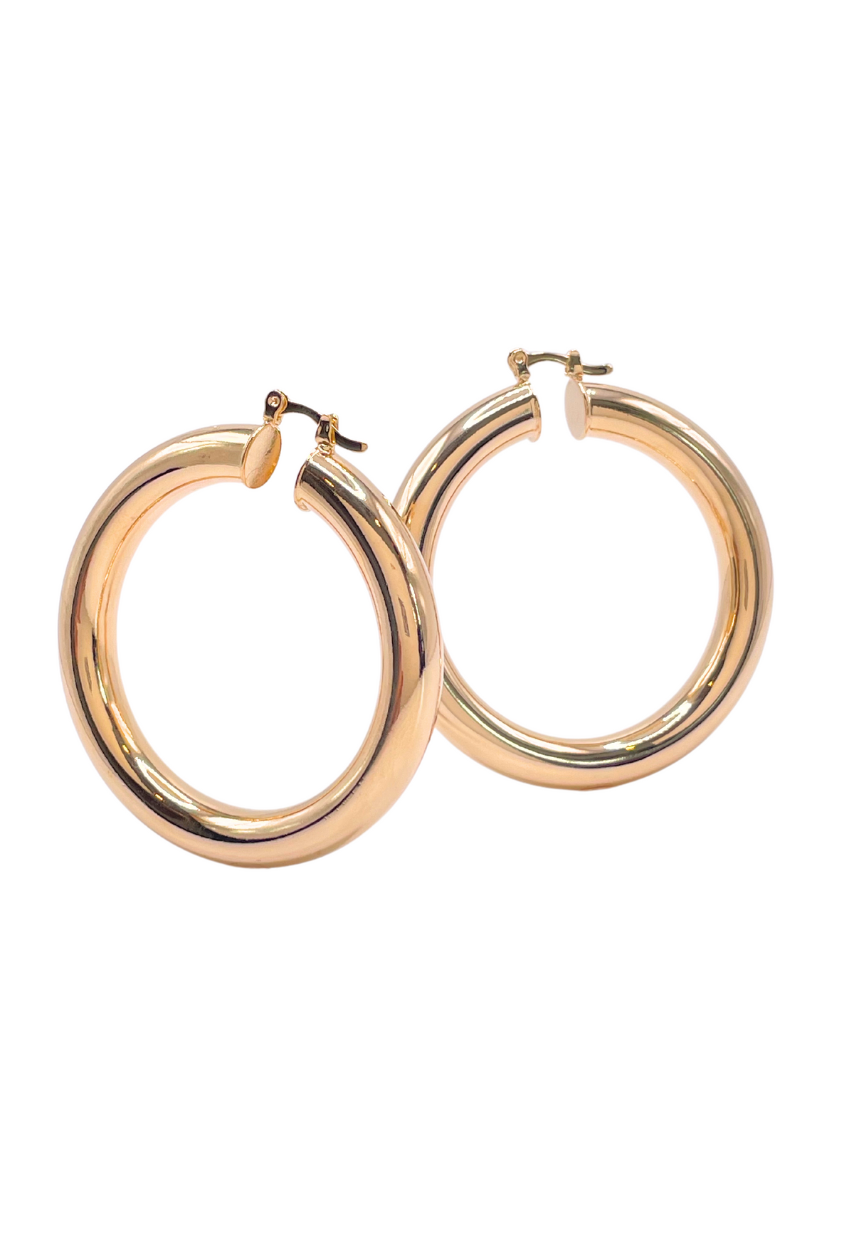 Large gold-filled tube hoops, versatile for everyday wear or layering with studs