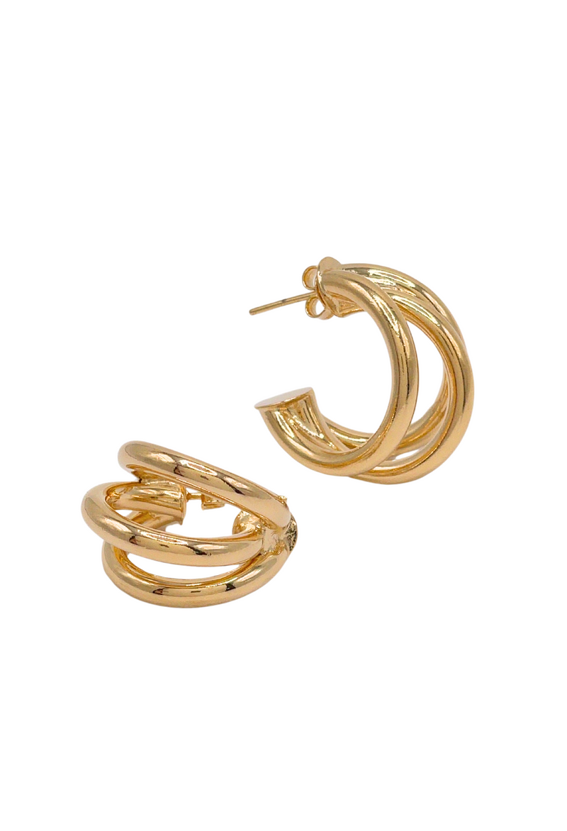 18k gold-filled triple hoop earrings, versatile for any occasion.