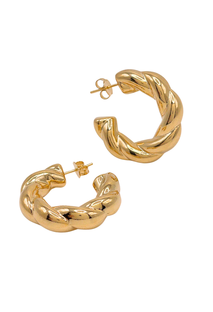 Gold Juno Twisted Hoop Earrings: Classic with Added Texture for Effortless Style