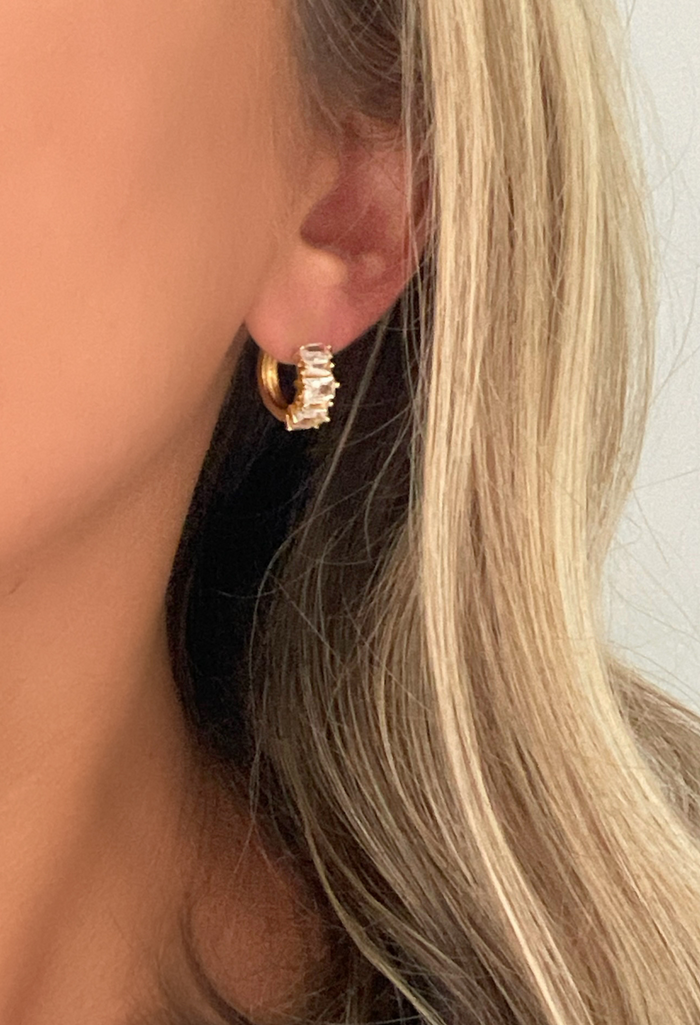 Baguette CZ Huggie Hoop Earrings