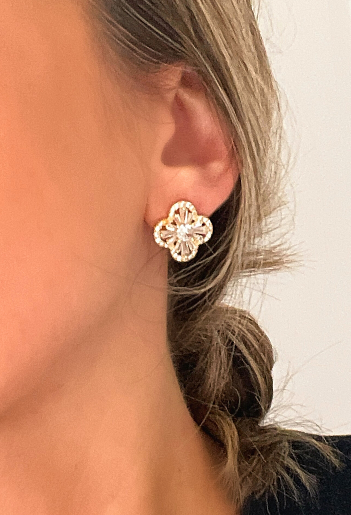 Crystal Clover Stud Earrings