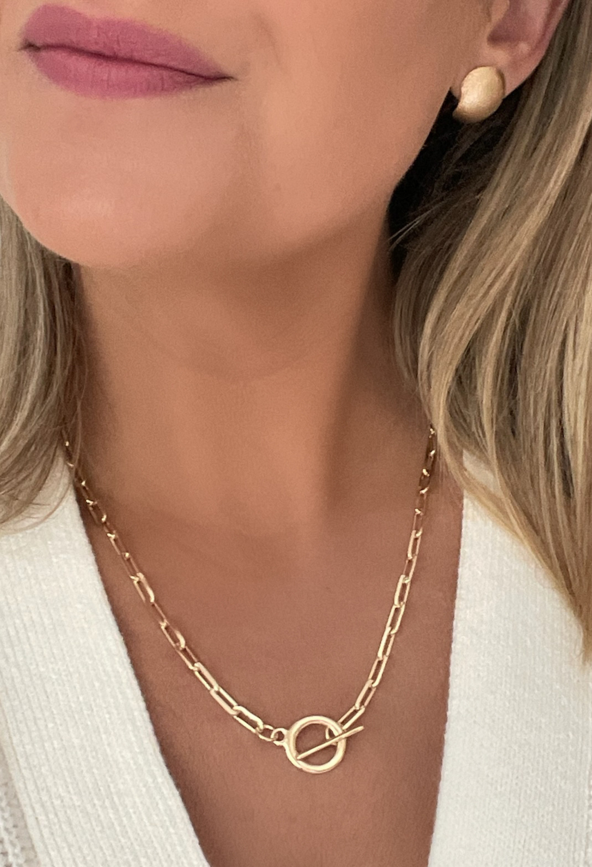 Gold Toggle Paperclip Chain Necklace