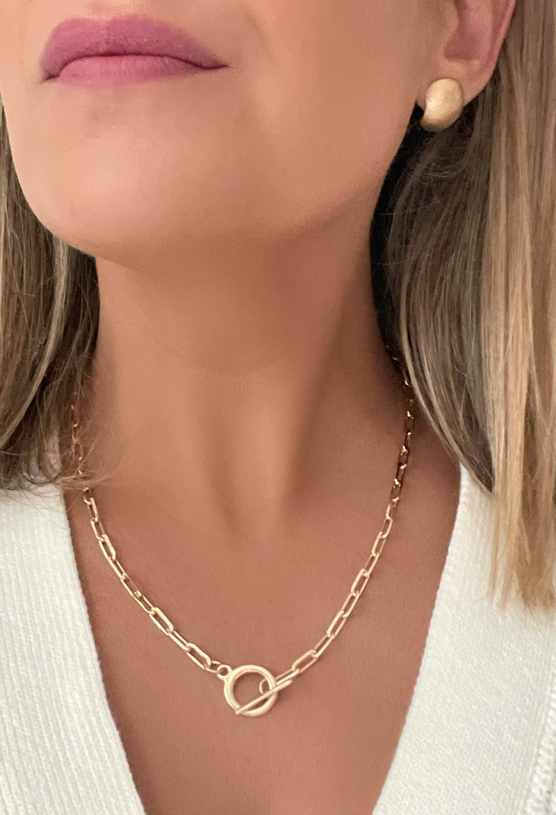 Gold Toggle Paperclip Chain Necklace