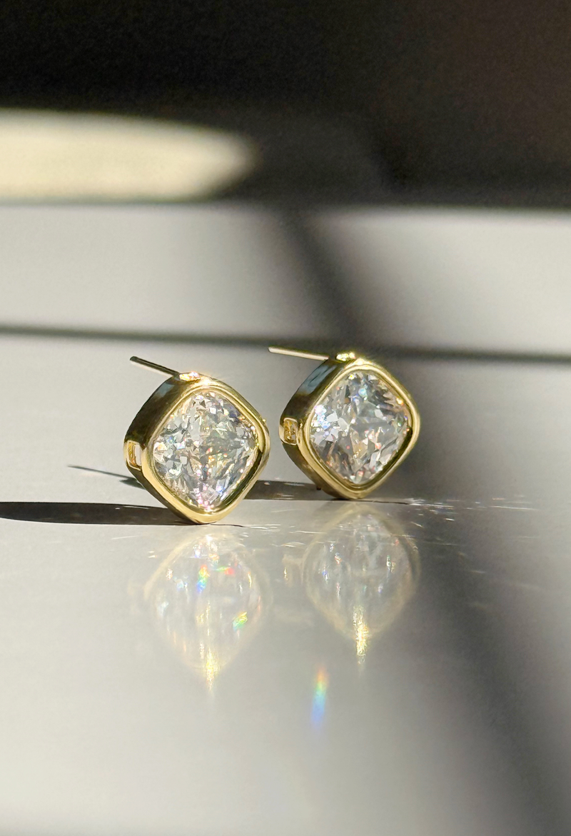 Square Bezel Diamond Studs