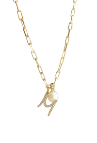CZ Initial and Pearl Drop Necklace