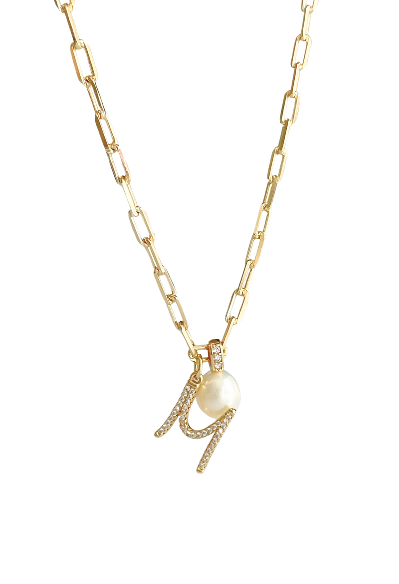 CZ Initial and Pearl Drop Necklace