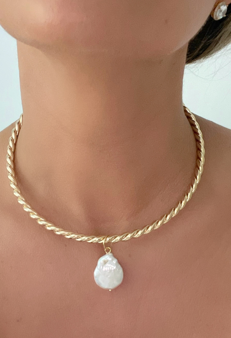 Isla Pearl Charm Collar Necklace