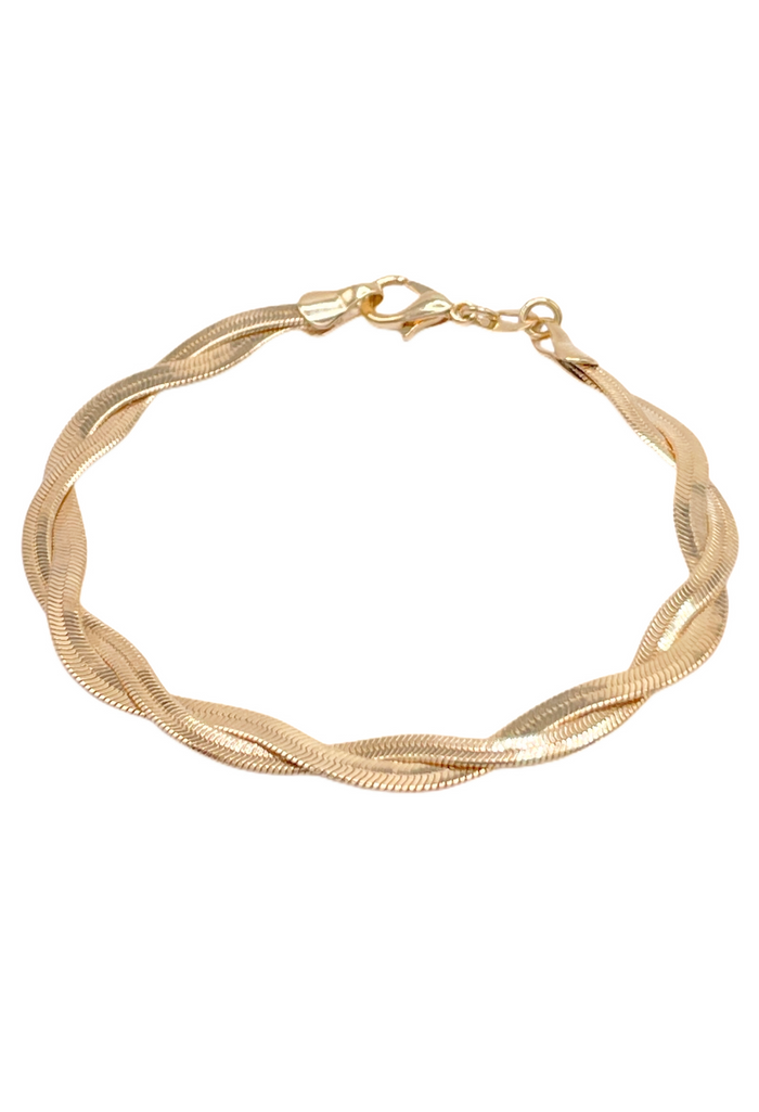 Twisted Herringbone Bracelet by Dylan Rae Jewelry - 3mm diameter, sleek design with a modern shine, lightweight for fluid movement, secured with a lobster clasp closure - Elevate your style with timeless elegance.
