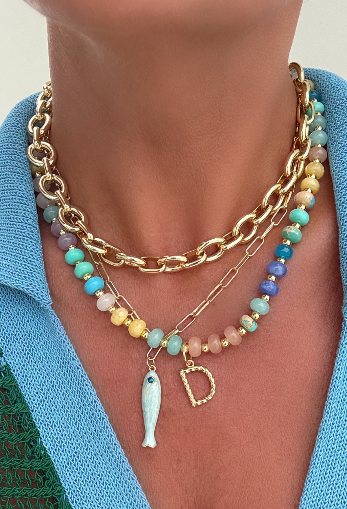 Shoreline Beaded Initial Necklace