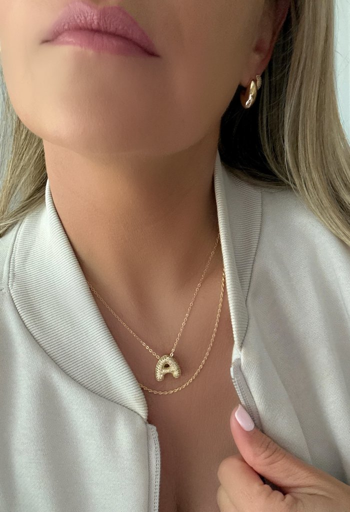Pavé Tiny Bubble Initial Necklace