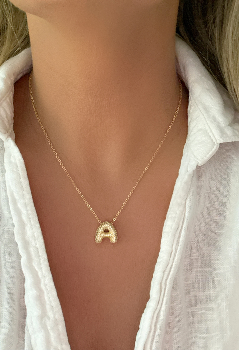 Pavé Tiny Bubble Initial Necklace