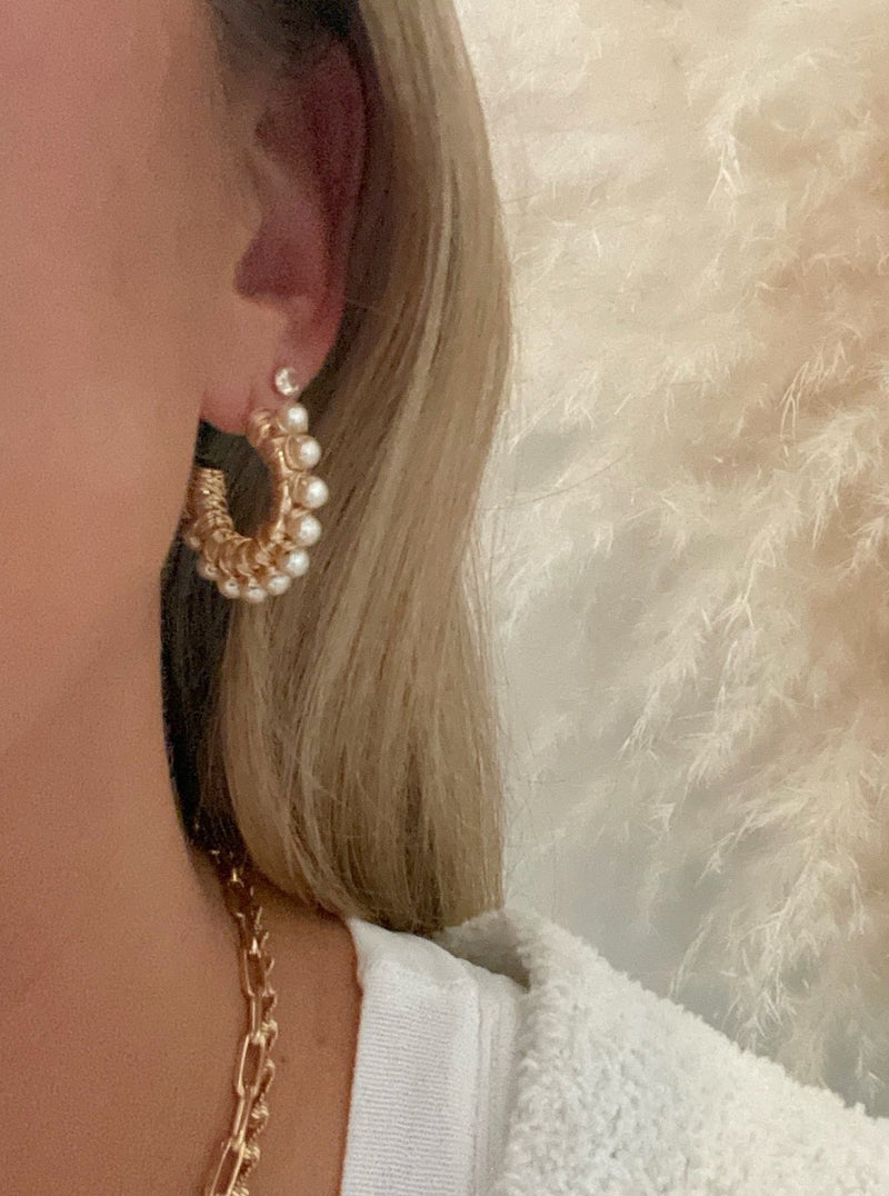 Pearl Wrapped Hoops earrings by Dylan Rae Jewelry, showcasing timeless elegance and modern chic design.