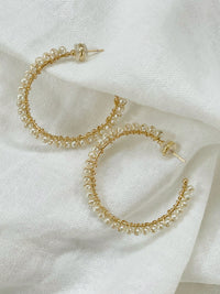 Nixie Pearl Hoop Earrings: Elegant Gold Hoops with Asymmetrical Freshwater Pearls