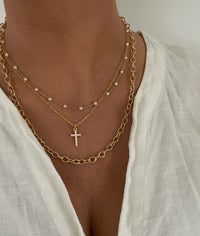 Pearl Chain Necklace by Dylan Rae Jewelry, showcasing delicate pearls on a gold-filled chain, exuding timeless elegance and versatility for any occasion.