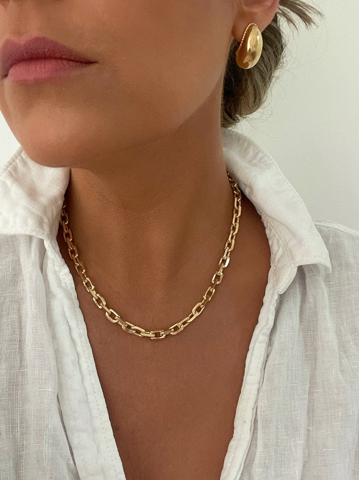 Thick Chunky Clip Chain necklace by Dylan Rae Jewelry, featuring small square links and substantial weight for bold elegance. 