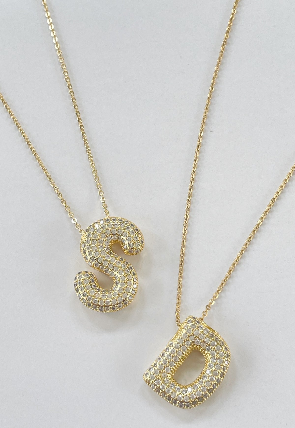 Pavé Bubble Initial Necklace featuring crystal initial pendant on chunky oval curb chain.