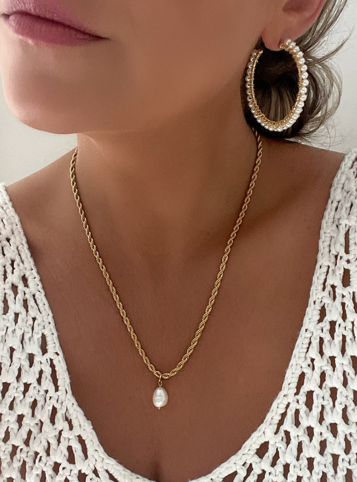 Nixie Pearl Hoop Earrings: Elegant Gold Hoops with Asymmetrical Freshwater Pearls