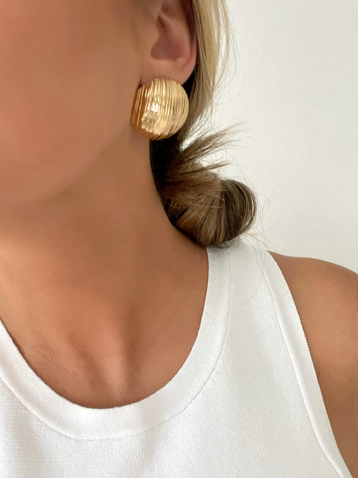 Gold-filled Diana Dome Earrings, showcasing modern sophistication and bold elegance.