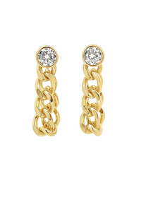 Meet the June Cuban Dangle Earrings – featuring a chunky 18k gold-filled Cuban chain and a brilliant CZ stone for a touch of elegance with a trendy edge. Easy to wear and effortlessly chic, these are the perfect statement for any look.