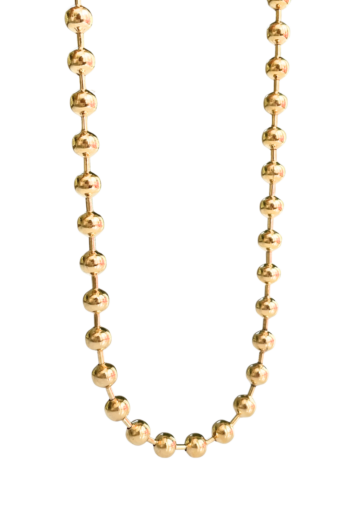 Elevate your style with our bold 18k gold-fill ball chain necklace. Tarnish-resistant, hypoallergenic, and perfect for layering. Shop now for a modern statement piece!