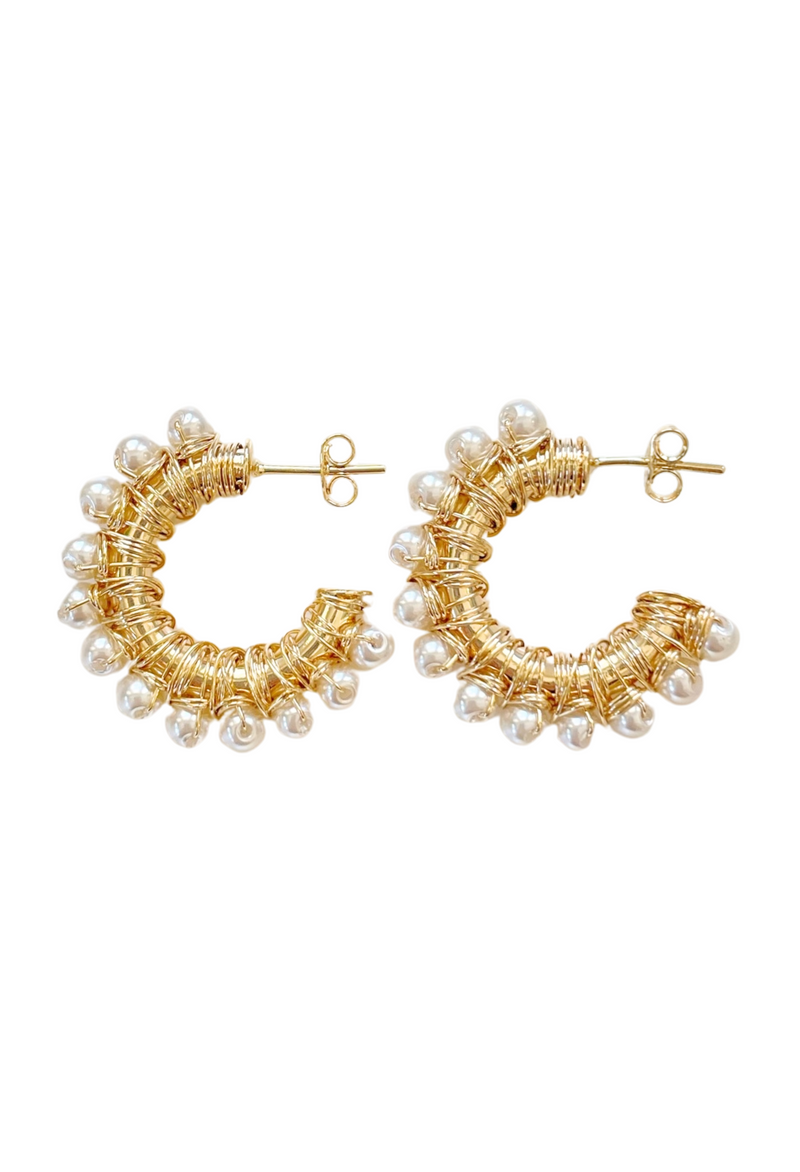 Pearl Wrapped Hoops earrings by Dylan Rae Jewelry, showcasing timeless elegance and modern chic design.