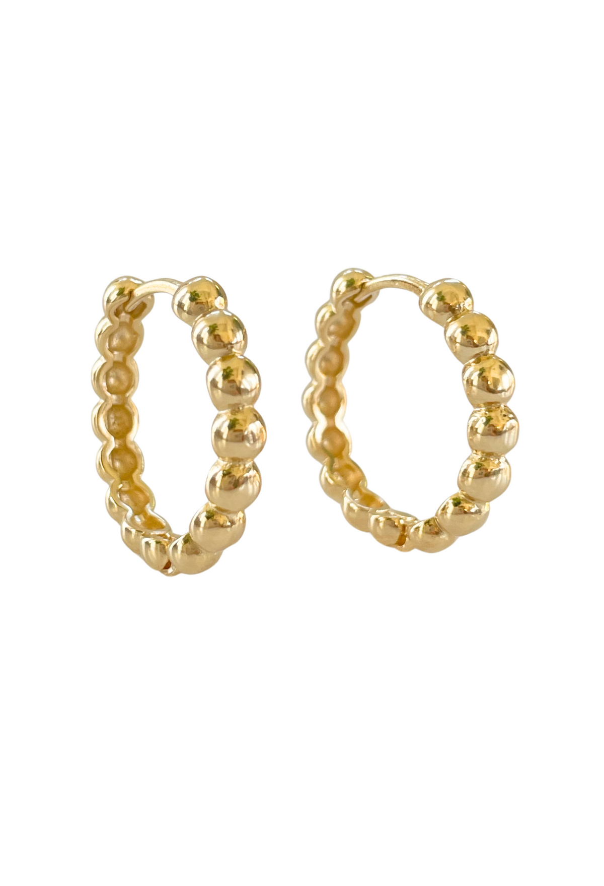 Handcrafted gold hoop earrings with intricate beaded detailing by Dylan Rae Jewelry