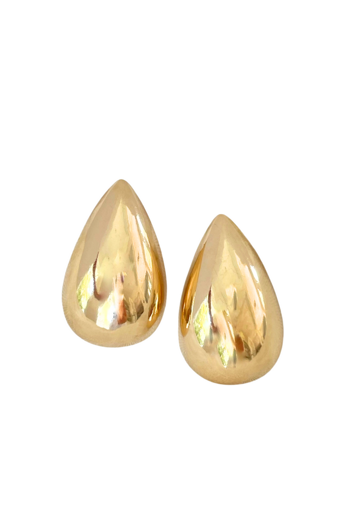 Oversized teardrop gold statement earrings, dipped in 18k gold for maximum impact and style.
