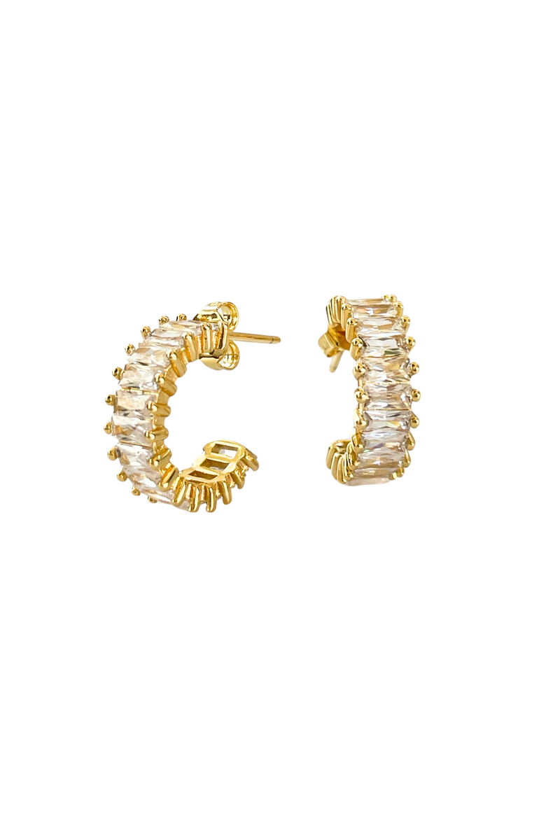 Stunning sparkly hoop earrings adorned with high-quality baguette-shaped stones