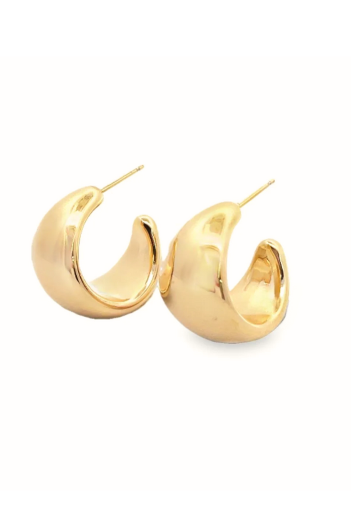 Elegant Thick Dome Hoop Earrings by Dylan Rae Jewelry, available in gold and silver, showcasing their bold yet timeless design.