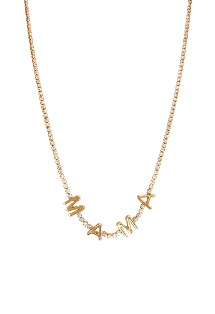 Radiant Mama Tennis Necklace by Dylan Rae Jewelry, crafted with 18k gold filled and sparkling CZ stones.