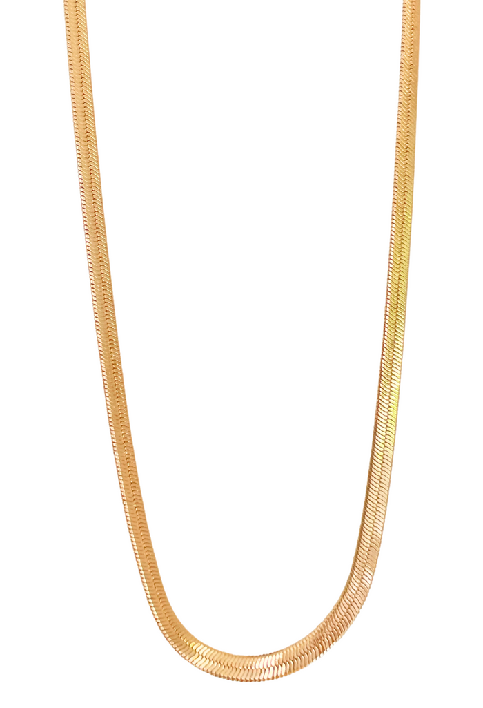 Herringbone Chain - Elevate your style with our 18k Gold Herringbone Chain. Luxurious, versatile, and hypoallergenic – the perfect blend of elegance for modern women. Product Image. 