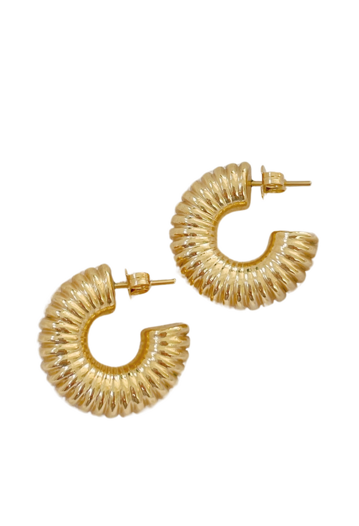 Image: Girls Night Out Chunky Hoops - Gold earrings with ribbed texture, perfect for bold elegance.