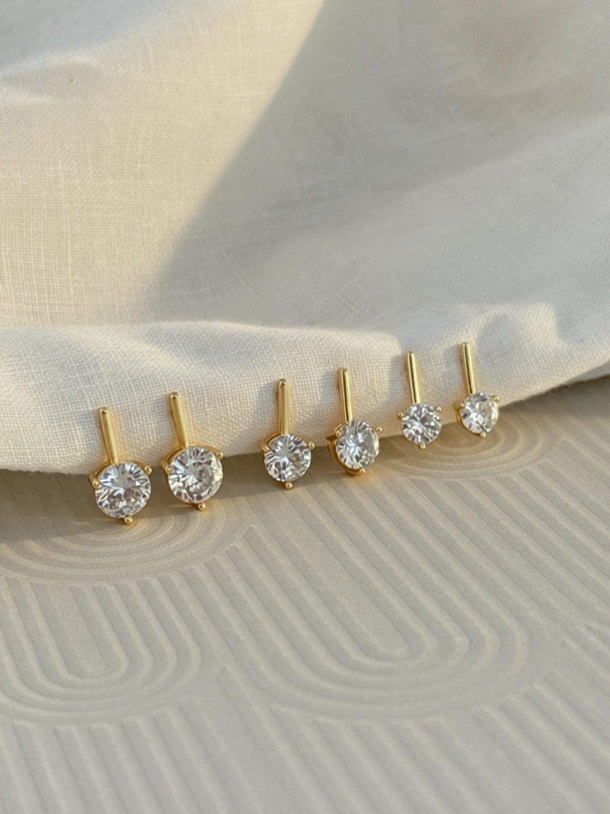 Everyday Gold Earrings Women Jewelry Cubic Zirconia Stud Collection Hypoallergenic Nickel Free Daily Wear Accessories Sensitive Ear Friendly Versatile Style Classic Three Prong Setting Design Elegant Drop Earrings Perfect Wedding Gift