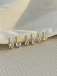 Everyday Gold Earrings Women Jewelry Cubic Zirconia Stud Collection Hypoallergenic Nickel Free Daily Wear Accessories Sensitive Ear Friendly Versatile Style Classic Three Prong Setting Design Elegant Drop Earrings Perfect Wedding Gift