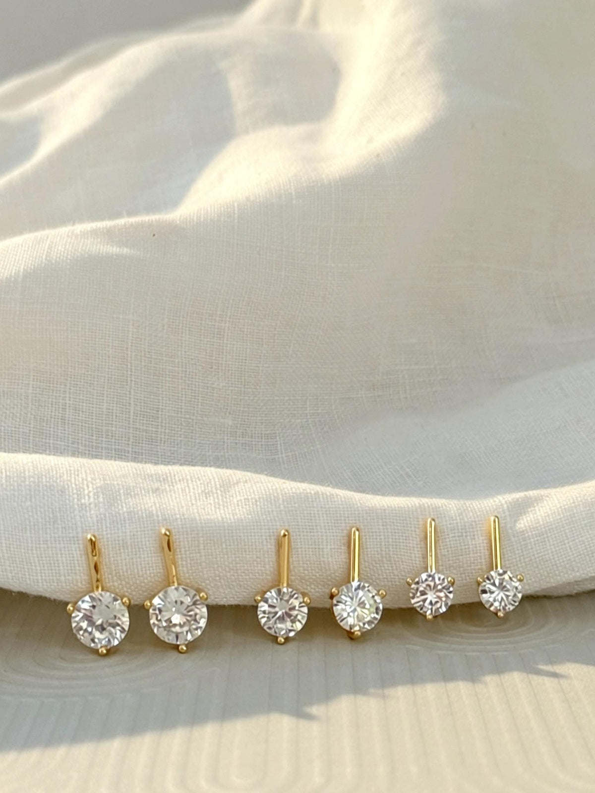 Hypoallergenic Gold Stud Earrings Cubic Zirconia Jewelry For Sensitive Ears Nickel Free Daily Wear Earrings Women Everyday Jewelry Collection Three Prong Setting Design Classic Minimalist Style Perfect Wedding Bridesmaid Gift Graduation