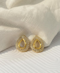 Gold Filled Crystal Earrings Bridal Stud Design Wedding Jewelry Set Dimensional Teardrop Shape Rhinestone Border Details CZ Stone Sparkle Perfect Bride Gift Bridesmaid Accessories Elegant Wedding Party Jewelry Secure Closure Comfortable