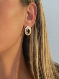 Elegant Bridal Jewelry Gold Filled Stud Earring Crystal Teardrop Design Sparkly Rhinestone Border CZ Stone Construction Three Dimensional Wavy Shape Perfect Wedding Day Wear Bride Gift Bridesmaid Present Anniversary Celebration Accessory