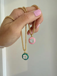 Layering Piece Jewelry Collection Gold Filled Franco Chain Necklace Statement Accessory Everyday Wear Design Large CZ Stone Pendant Enamel Border Detail Women Gift Birthday Present Versatile Style Classic Elegance Lobster Clasp Closure