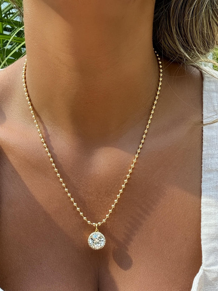 Delicate Layering Necklace Gold Chain Cubic Zirconia Pendant Jewelry Versatile Everyday Wear Minimalist Design Halo Style Sparkle Stones Dainty Gold Necklace Women Perfect Stacking Jewelry Elegant Ball Chain 18k Gold Filled Quality Timeless