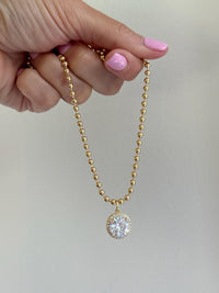 Ball Chain Necklace with Round Diamond Halo Pendant