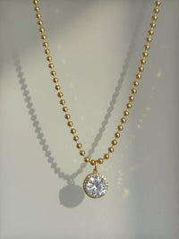 Dainty Gold Necklace Women Cubic Zirconia Pendant Jewelry Perfect Gift Her Birthday Present Bridesmaid Jewelry Wedding Day Accessory Anniversary Gift Special Occasion Necklace Halo Design Ball Chain Delicate Layering Jewelry Minimalist