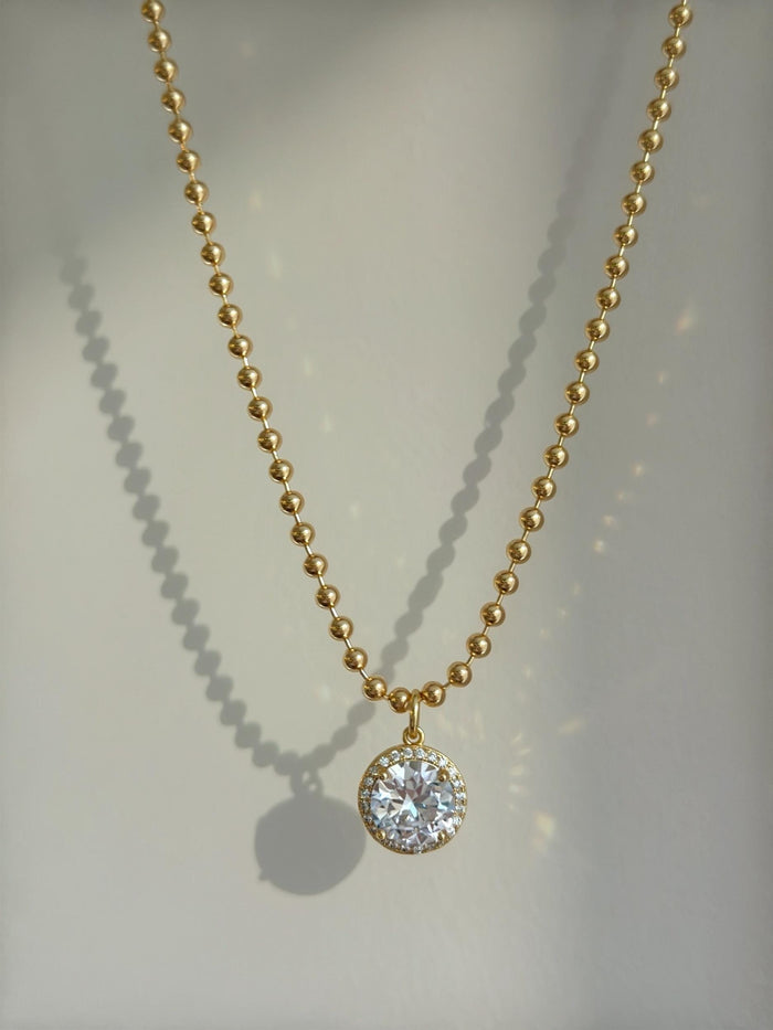 Dainty Gold Necklace Women Cubic Zirconia Pendant Jewelry Perfect Gift Her Birthday Present Bridesmaid Jewelry Wedding Day Accessory Anniversary Gift Special Occasion Necklace Halo Design Ball Chain Delicate Layering Jewelry Minimalist