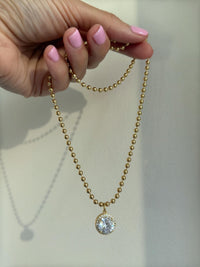 Bridesmaid Wedding Gift Dainty Gold Necklace Delicate Jewelry Accessory Cubic Zirconia Pendant Halo Design 18k Gold Filled Chain Minimalist Style Perfect Layering Necklace Birthday Present Her Special Day Jewelry Elegant Sparkle Beautiful
