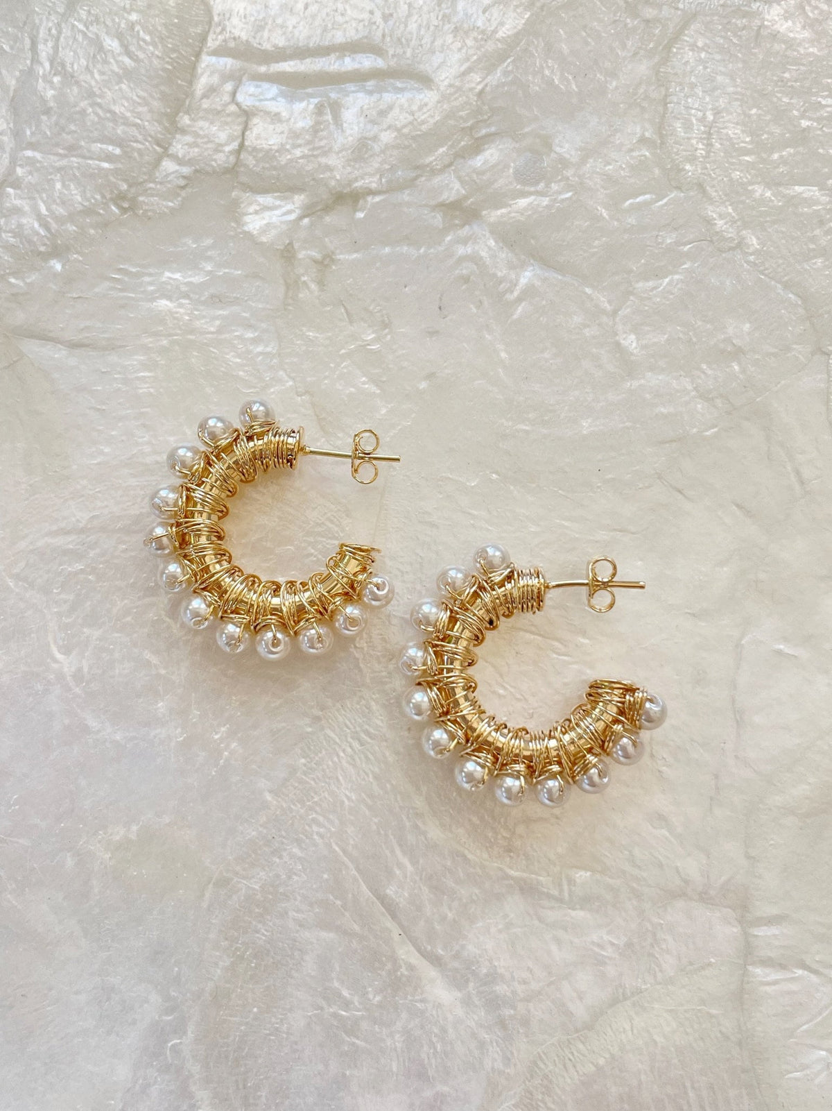 Pearl Wrapped Hoops earrings by Dylan Rae Jewelry, showcasing timeless elegance and modern chic design.