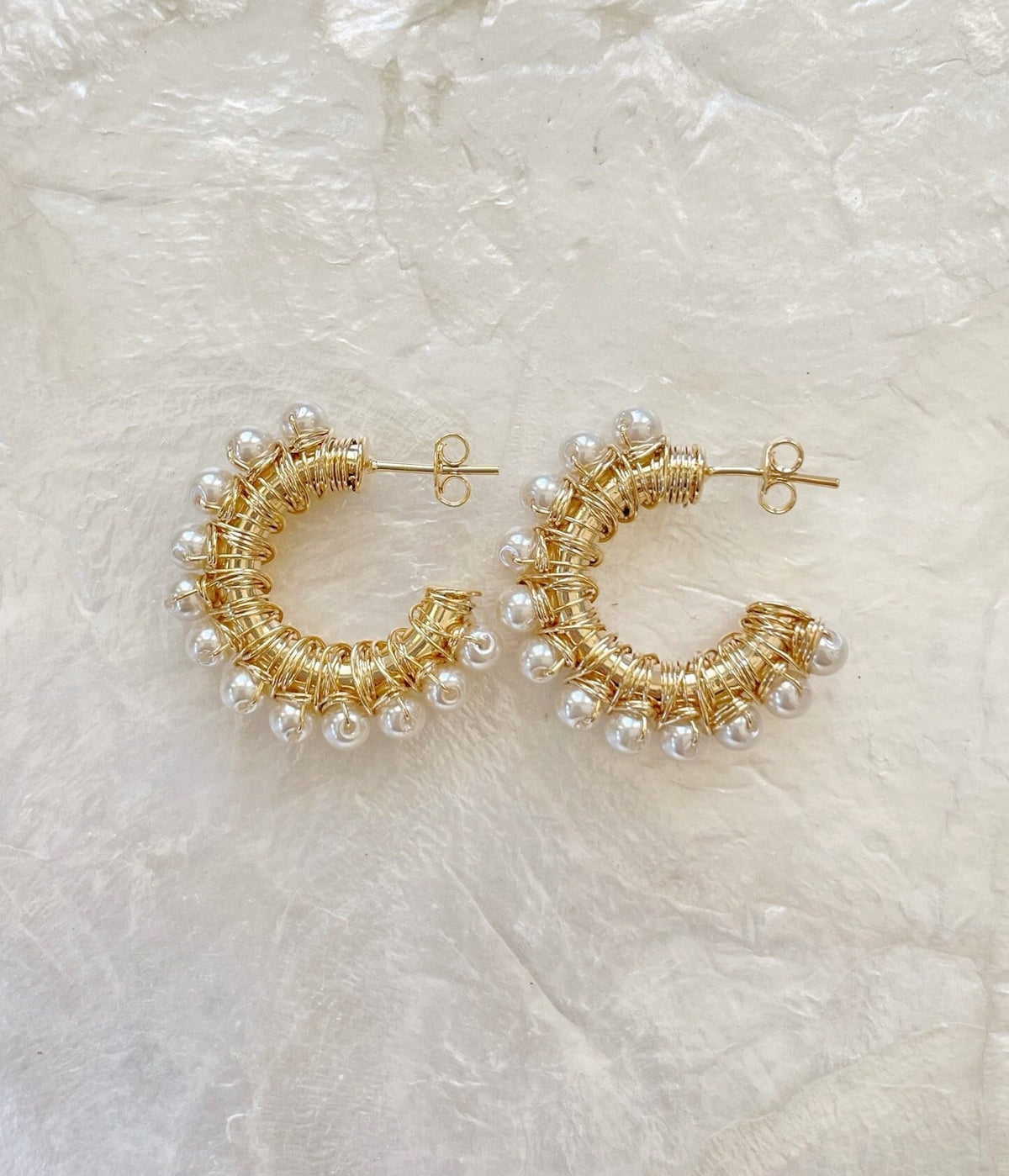 Pearl Wrapped Hoops earrings by Dylan Rae Jewelry, showcasing timeless elegance and modern chic design.